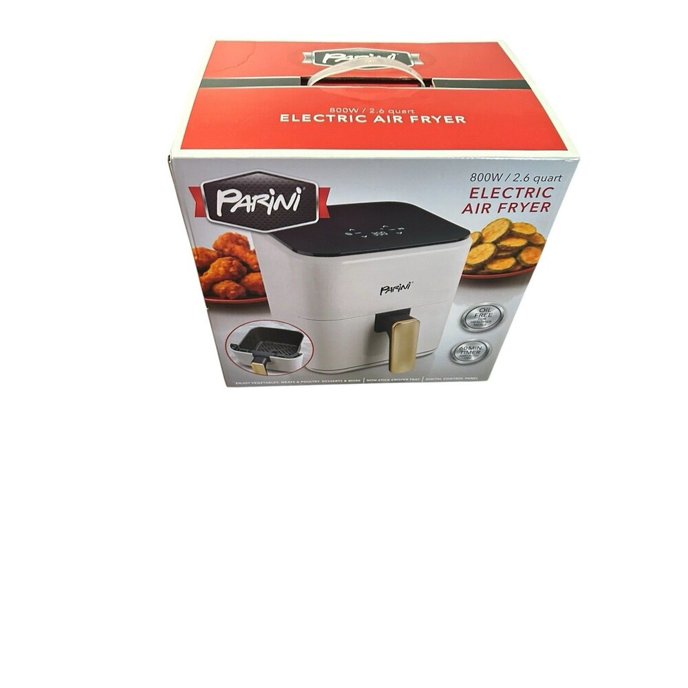 Parini Electric Air Fryer 800W 2.6 Quart White Non-Stick Oil Free Digital Timer